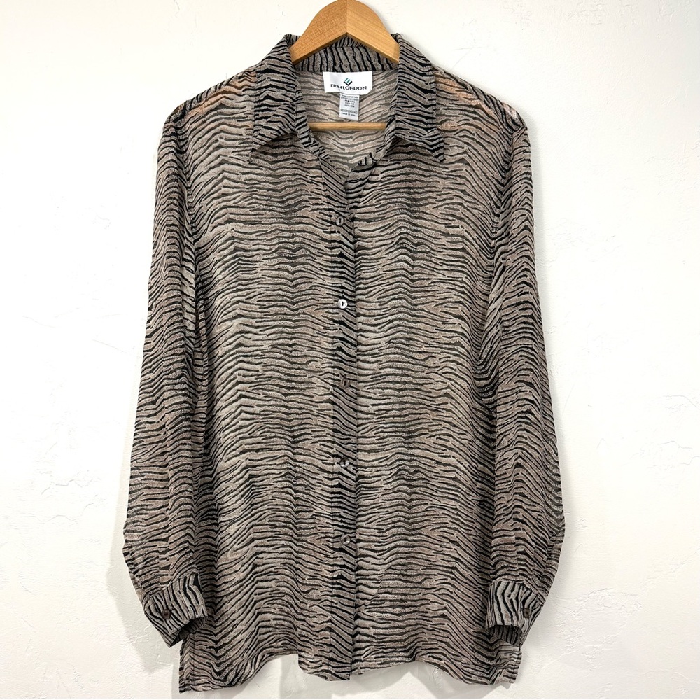 Vintage Animal Zebra Print Sheer Silk Button-Up Blouse Top Mobwife Casual Boho